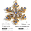 Gold plated stainless steel snowflake pendant with blue crystals for DIY jewelry - Blue White Rhinestone Snowflake Gold (PJ94014B)