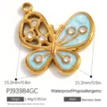 Schmetterlingsanhänger aus vergoldetem Edelstahl mit blauer Emaille und Kristallen - Schmetterling C (PJ93984GC)