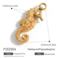 18K vergoldeter Seepferdchen-Anhänger aus Edelstahl mit Kristallauge für Schmuck - Seepferdchen (PJ93994)