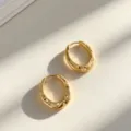 Pendientes de aro ovalados de plata S925 bañada en oro con diseño de superficie cóncava - Plata 925 / Dorado