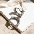 Elegantes pendientes de aro geométricos de plata S925 con textura facetada mujer - Plata 925 / Oro blanco