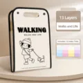 Vertical accordion folder for students, beige storage bag with 13 layers and cute cartoon print. - Walking and Life