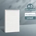 A5 spiral notebook with lined pages, top wirebound 204x140mm office writing pad 80 sheets - Lined / A5