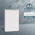 A5 Spiral Grid Notebook 204x140mm 80 Sheets Student Office Writing Notepad Variant - Grid Pattern / A5