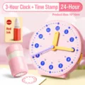 Lernuhr Modell und Stempel Set für Kinder zum Uhrzeit lernen, rosa 10x10cm groß. - Stempel-Set / 10x10cm / Rosa