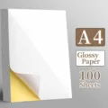 A4 glossy adhesive sticker paper 100 sheets blank printable label for laser printer use. - Glossy / 100 Sheets