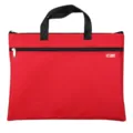 Red canvas document bag with black handles and zipper, ideal for office and school use. - Red