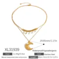 Gold plated stainless steel layered necklace with crescent moon pendant and pearl accent. - Moon Artificial Pearl Rhinestone (XL31939) / 18K Gold Plated