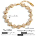 Elegante pulsera de flores de acero inoxidable bañada en oro de 18 quilates - Estilo Flor de Seis Pétalos (SL41768) / Dorado