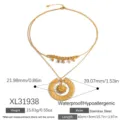 Bohemian gold plated stainless steel ocean necklace with sun and shell charm pendants - Crescent Sun Bohemian (XL31938) / 18K Gold Plated