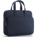 Dunkelblaue Stoff Laptop Aktentasche mit doppelten Griffen und Fronttasche, Business Stil. - Tiefblau