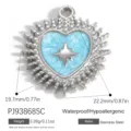 Ciondolo a cuore in smalto azzurro in acciaio inossidabile con stella e cornice a raggiera - Pendente a Cuore con Motivo Raggiante (PJ93868SC)