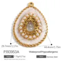 Ciondolo a goccia in acciaio dorato accessorio DIY con smalto bianco e perle finte - Pendente a Goccia con Motivo a Perle (PJ93953A)