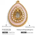 Ciondolo a goccia in smalto rosa e acciaio inossidabile con perle bianche, 44,4 mm - Pendente a Goccia con Motivo a Perle (PJ93953B)