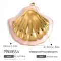 Ciondolo a conchiglia in acciaio inox con smalto rosa impermeabile per DIY - Grande Pendente Conchiglia (PJ93955A)