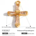 Ciondolo a croce in acciaio inossidabile dorato con cristalli, componente per gioielli fai da te - Pendente a Croce con Gemma (PJ93957)