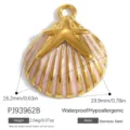 Ciondolo in acciaio inossidabile a forma di conchiglia con smalto rosa e stella marina - Pendente Conchiglia e Stella Marina (PJ93962B)