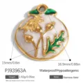 Elegante ciondolo floreale in smalto e acciaio inossidabile con rilievo dorato e bianco - Pendente Floreale Rotondo (PJ93963A)