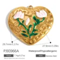Ciondolo a cuore in acciaio inox dorato con smalto a tulipano rosa per creare gioielli - Pendente Tulipano a Cuore (PJ93966A)
