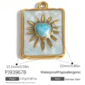 Ciondolo a cuore in acciaio inox con design a raggiera in smalto blu per gioielli fai da te - Pendente Quadrato a Cuore Raggiante (PJ93967B)