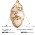 Pendentif coeur vintage en acier inoxydable avec émail rose et petites étoiles dorées. - Style Long Ovale Cœur Rose Étoile (PJ93891A) / 19.8mmx41mm