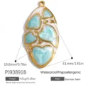 Pendentif cœur vintage en acier inoxydable bleu clair pour création bijoux DIY - Style Ovale Cœur Bleu Étoile (PJ93891B) / 41.0mmx19.8mm