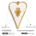 Grand pendentif DIY en acier inoxydable en forme de cœur avec émail blanc et chat doré - Style Chat Or Base Blanche Cadre Cœur (PJ93894A) / 28mmx44.2mm
