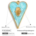 Pendentif cœur en acier inoxydable émail bleu clair avec breloque chat, SKU PJ93894C - Style Chat Or Marbre Émail Bleu Clair Cœur (PJ93894C)