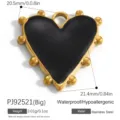 Gold plated stainless steel heart pendant with black enamel detail for jewelry making - Black Big Heart (PJ92521A)