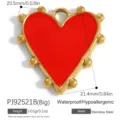Red enamel heart pendant in gold-plated stainless steel for DIY necklace making - Red Big Heart (PJ92521B)