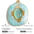 Élégant pendentif vintage en acier inoxydable avec émail bleu et pierre œil de chat verte - Style Pierre Artificielle Verte Marbre Bleu Clair Ovale (PJ93895C)