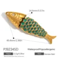 Stainless steel fish pendant with green enamel scales and gold finish DIY jewelry accessory - Green Goldfish (PJ92345D)