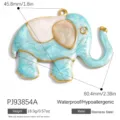 Blue and cream enamel elephant pendant charm in gold-plated stainless steel metal - Blue and White Elephant (PJ93854A)