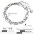Bracelet à maillons en acier inoxydable argenté avec breloque cœur et mesures - Bracelet pendentif cœur argenté avec alternance de mailles épaisses et fines (SL41767S)