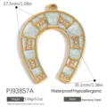 Gold-plated stainless steel horseshoe pendant featuring light blue enamel and sparkling crystals - Light Blue Rhinestone Horseshoe (PJ93857A)