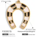 Large stainless steel horseshoe pendant with black white enamel and crystals - Black and White Striped Horseshoe (PJ93857B)