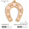 Pink enamel horseshoe pendant with rhinestones in gold-plated stainless steel for DIY - Pink Horseshoe (PJ93857C)