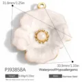 White enamel flower pendant with pearl center, stainless steel gold-plated finish - White Enamel Flower (PJ93858A)