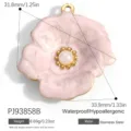 Pink enamel flower pendant charm made of waterproof stainless steel with pearl center - Pink Enamel Flower (PJ93858B)