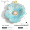 Exquisite light blue flower pendant made of stainless steel featuring a pearl center - Blue Enamel Flower (PJ93858C)