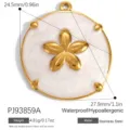 Gold plated stainless steel flower pendant with white enamel drip oil finish. - White Round Flower (PJ93859A)