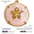 Round pink drip oil stainless steel flower pendant gold-plated variant for necklaces - Pink Round Flower (PJ93859B)