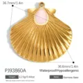 Gold plated stainless steel scallop shell pendant with pink enamel drip detail 36mm - Pink Large Shell (PJ93860A)