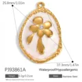 Teardrop stainless steel pendant featuring gold flower design and white enamel finish - White Teardrop Flower (PJ93861A)