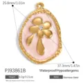 Gold-plated stainless steel flower pendant with pink enamel and a central crystal. - Pink Teardrop Flower (PJ93861B)