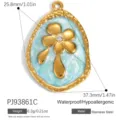 Blue enamel flower teardrop pendant in gold-plated stainless steel for DIY jewelry - Blue Teardrop Flower (PJ93861C)