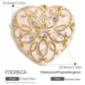 Large gold-plated stainless steel heart flower pendant with crystals for DIY jewelry making - White Floral Heart (PJ93862A)