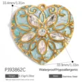 Gold-plated stainless steel heart pendant with light blue enamel and marquise crystals - Blue Floral Heart (PJ93862C)