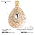 Gold-plated stainless steel teardrop pendant with white enamel and large clear crystal - White Vintage Teardrop (PJ93863A)