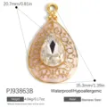Gold-plated teardrop stainless steel pendant with pink enamel and clear crystal inlay - Pink Vintage Teardrop (PJ93863B)